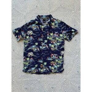 Star Wars Grogu Short Sleeve Button Shirt - Blue/Multicolor - Medium - 100% Rayo